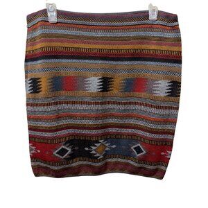 Peruvian Women’s Aztec Pima Cotton Knit Skirt Southwestern Multicolor Boho Sz L